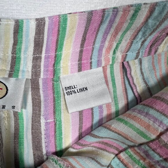 Talbots Linen Capri Womens 4 Vertical Rainbow Stripe Wide Leg Button Beach Pants - Picture 3 of 15